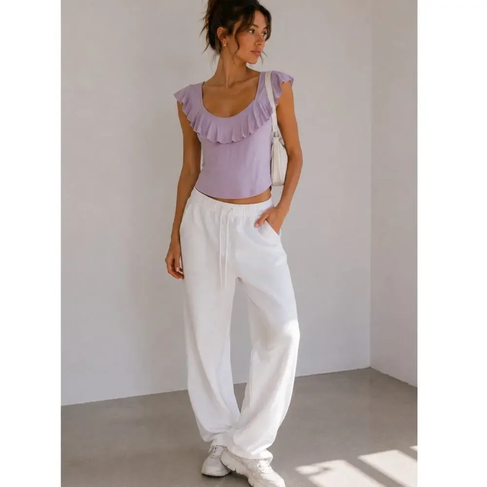 Free People Lavender Purple Ruffled Neckline Blouse Top Womens S Flutter Boho